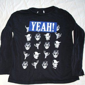 Black Long Sleeve Pirate Logo Printed Tee